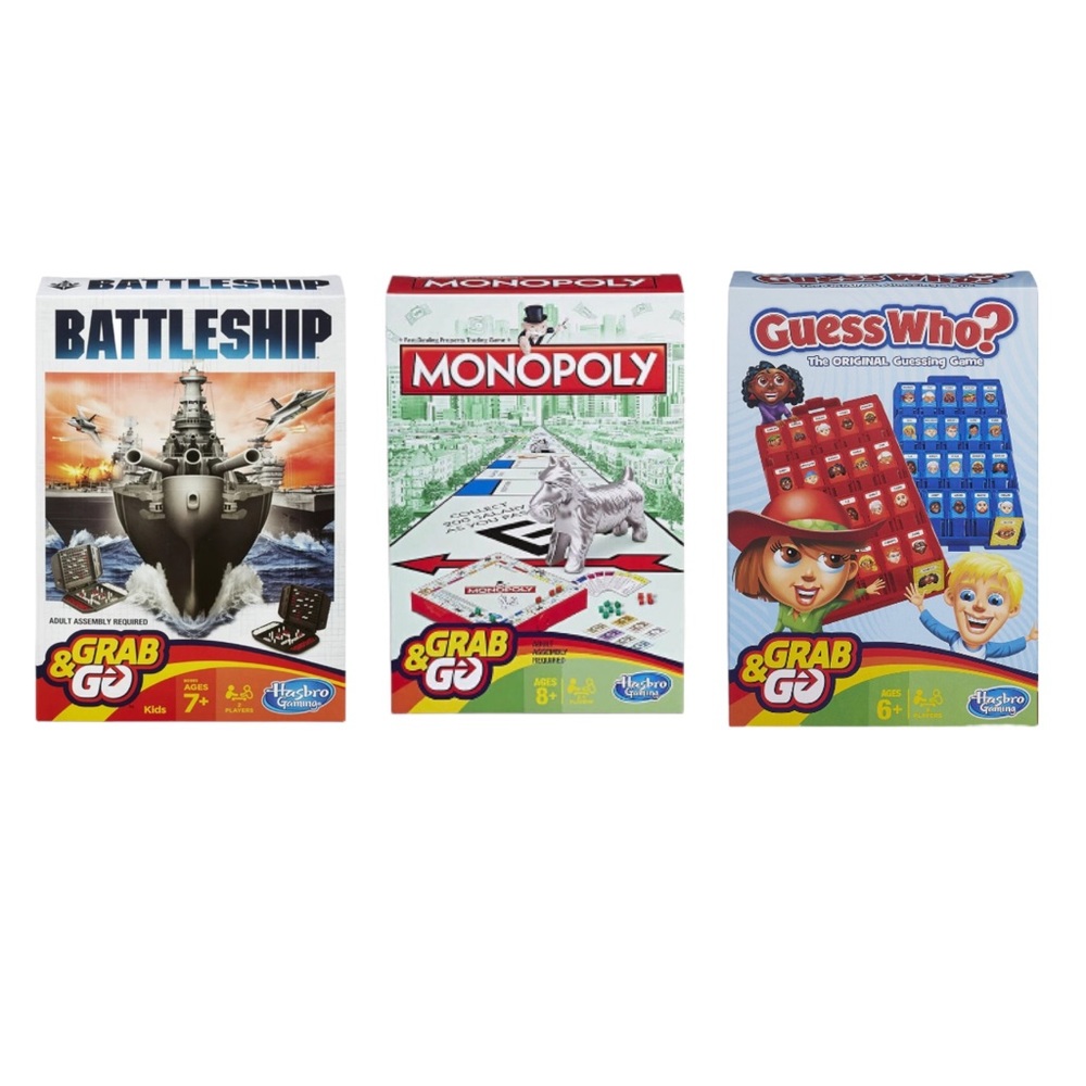 Hasbro Grab & Go Battleship, Guess Who, & Monopoly Portable Board Games NWT